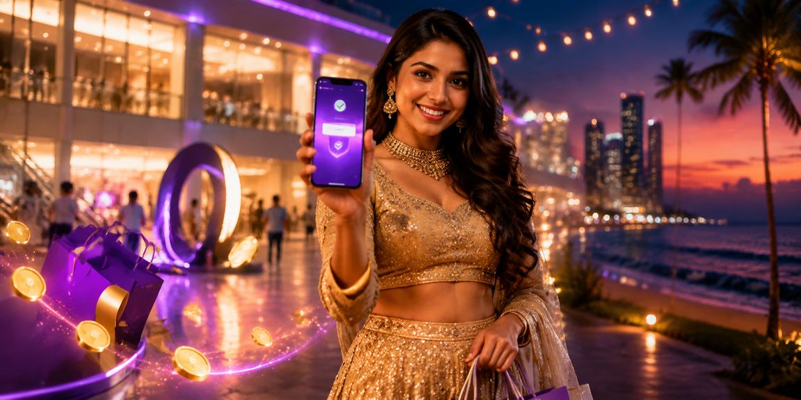 Indian woman celebrating cashback bonus